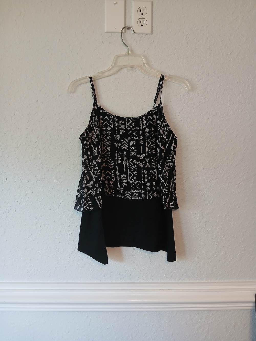 Black & White Patterned Layered Spaghetti Strap Top